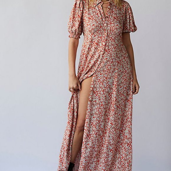 NWT Free People Small Debbie Floral Jean Shirt Dress Maxi Duster empire waist - Picture 5 of 8